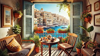 4K Spring Morning From Loft View of Romantic Coastal City with Flowers, Birds Singing, Relaxing