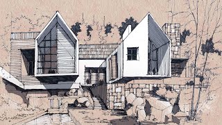 How to Draw Modern building from your childhood painting | one vanish point Exterior perspective