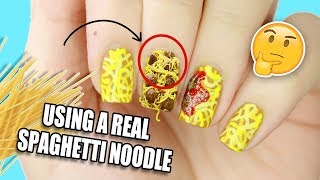 Spaghetti nail art with a spaghetti noodle