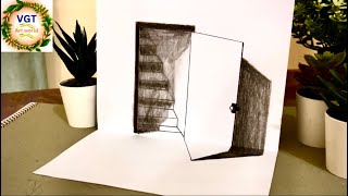 Sensational Door Illusion || Magic Perspective with pencil trick art || 3D drawing