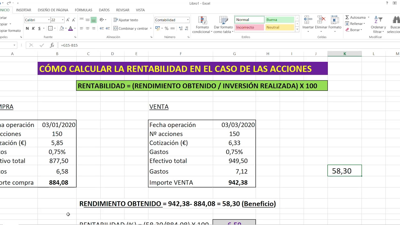 CÁLCULO DE RENTABILIDAD DE ACCIONES QUE COTIZAN EN BOLSA - YouTube