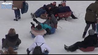 Kadınların Çamaşır Leğeniyle Kayak Keyfi :) Sabunu Koydum Leğene :) Hadi Gel Erzurum'a Gel :)