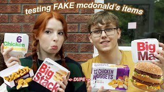 trying FAKE McDonald's menu items - Big Mac DUPE (Aldi Big Stack), Chicken Nuggets + Dips!