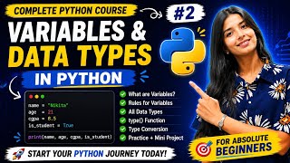 Variables & Data Types in Python | Python Complete Course #2 (Hindi/Hinglish) | Learn Python in 2026