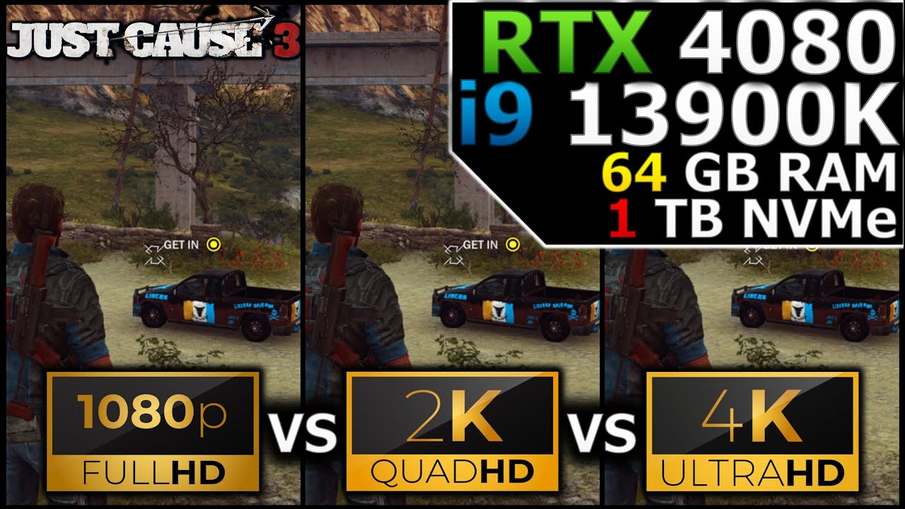 Just Cause 3 1080p Vs 1440p Vs 2160p Rtx 4080 I9 13900k 64gb