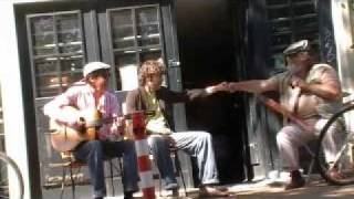 Hans Schaap and friends in front of Palm Guitars, Amsterdam