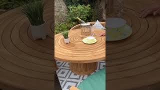 teak garden furniture 150round teak table teak benches \u0026 cushion #teakgarden  #teaktable #teakchair