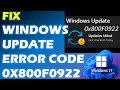 Solution: Windows Update Error Code 0x800f0922 in Windows 11 Windows 10