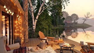 Cozy Lake House Porch at Sunset Ambience with Crickets, Campfire and Evening Relaxing Sounds