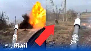 Russian armoured attack fails as tank is decimated leaving Russian troop fleeing for his life