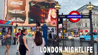 Central London Night Walk, Piccadilly Circus to Leicester Square, London walk 4K HDR