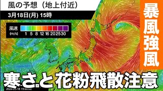 暴風強風に警戒 真冬の寒さと花粉飛散