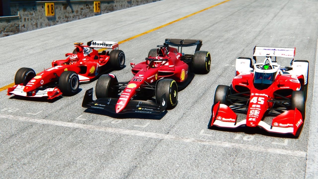 Ferrari F1 2022 Vs IndyCar Vs Ferrari F1 2004 - Battle In Monza - YouTube