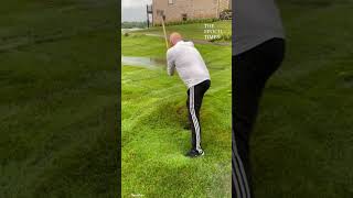 Man pops a water filled bubble under the grass in his backyard 😲. Credit: Newsflare