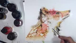 Speed painting of a Fox: Using ink on Yupo paper