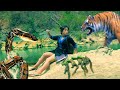 tiger swim follow xiavaj primitive girl trap squirrel by primitive trap in big jungle