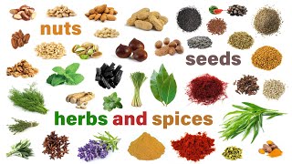 NUTS, HERBS, SPICES and SEEDS - English Vocabulary - Learning Videos For Kids