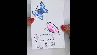One Stroke Butterfly With Cute Kitty💖 | Acrylic Painting