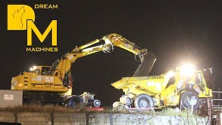 LIEBHERR A 922 RAIL BAGGER +CATERPILLAR  966K + KOMATSU DOZER NEUBAU EISENBAHNBRÜCKE DREAM MACHINES