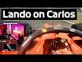 Lando reacts to Carlos Sainz's mistake