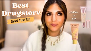 NEW DRUGSTORE SKIN TINTS - FIRST IMPRESSIONS! | L’ORREAL LUMI LE GLOW TINT \u0026 NYX BUTTERMELT GLAZE