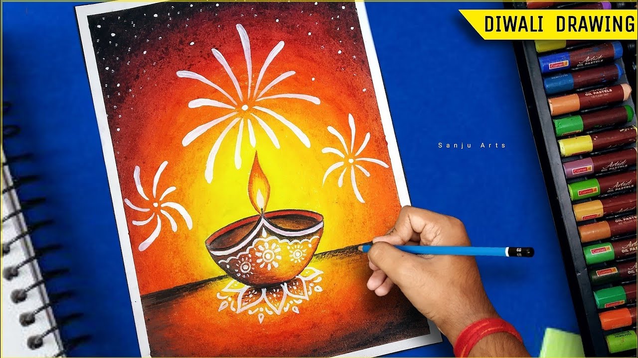 Diwali Drawing Easy With Oil Pastel For Beginners | Diwali Drawing ...