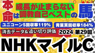 【2024】NHKマイルカップの消去データと追い切り評価です。消去データと追い切り評価から◎〇▲△☆×を紹介します。NHKマイルカップの競馬予想にお役立てください。