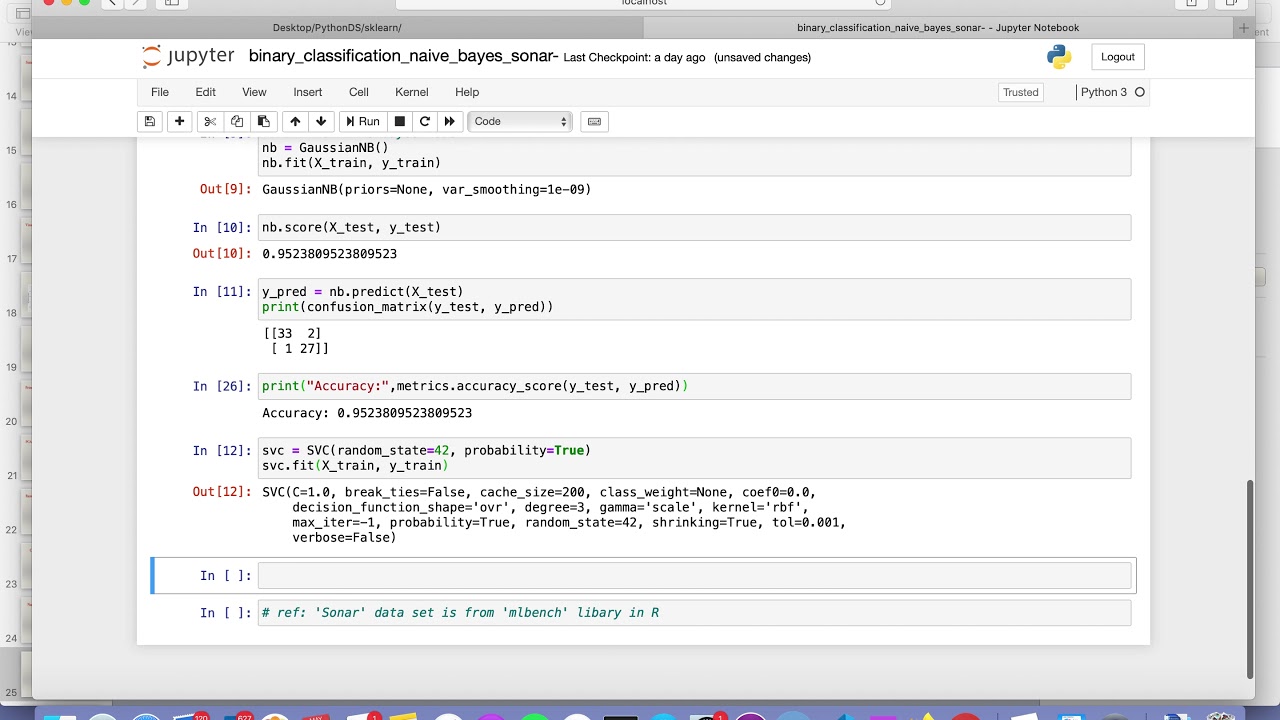 Svm On Binary Classification Sonar Dataset Youtube