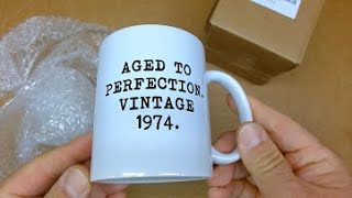 Aged to Perfection. Vintage 1974. Coffee mug UNBOXING Amazon nice birthday present gift, Thank you!