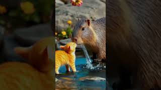 The happiness of a cat and a capybara was extinguished by human evil  #shorts