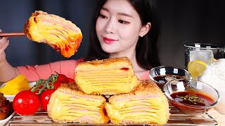 ASMR * SUPER CHEESY! HUGE CHEESE MILLEFEUILLE HAM CUTLET 💛 BOILED RICE \u0026 TOMATO 🍅 MUKBANG