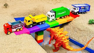 DIY Mini Tractor Builds a Safe Concrete Bridge to Withstand Dinosaur Monsters | Road construction