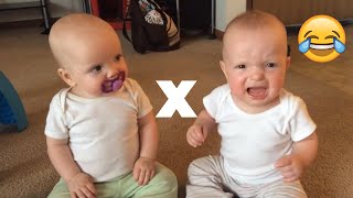 funny videos baby😂 |  Twin baby girls fight over pacifier