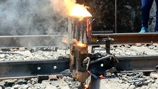 Thermite welding process for joining Railway tracks. Central Railway #indian #railway #welding