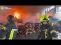 firefighters tackle massive blaze after russian strike in odesa ukraine