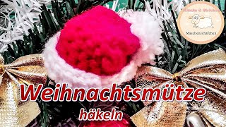 mini Weihnachtsmütze häkeln / Weihnachtsmütze häkeln / Baumhänger häkeln / Maschenschäfchen