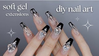 how to apply soft gel extensions || cute gothic nail art 🖤