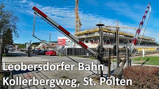 Railway crossing | mechanical barrier with bell | Leobersdorfer Bahn | Kollerbergweg | St. Polten