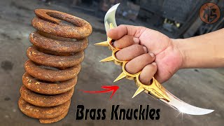 Rusted Spring FORGED into a Sharp BRASS KNUCKLES KNIFE