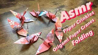 ASMR Paper Crinkles - Folding Origami Paper Cranes