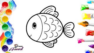 HOW TO DRAW AND COLORING A CUTE FISH | STEP BY STEP