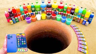 Experiment: iPhone 14 Pro vs Coca Cola, Monster, Mtn Dew, 7up, Popular Sodas and Mentos Underground