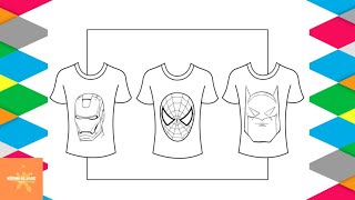 Superhero Coloring | T-shirt Superhero Coloring Page Iron Man Spider-Man Batman