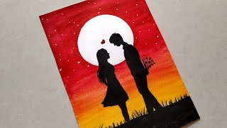 Valentine's special/Step by Step watercolor Painting tutorial for Beginners / Moonlight Couple