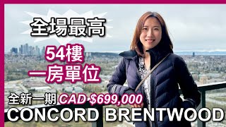 【溫哥華地產】最高一房單位｜全新落成Concord Brentwood｜無限視野｜暖氣露台｜充電車位｜CAD $699,000｜中文字幕 4K｜