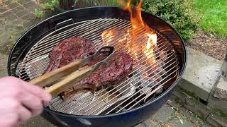 Reverse seared ribeye steak on the weber kettle