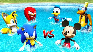 GTA 5 Water Ragdolls Team Sonic vs Mickey, Donald Duck, Goofy Jumps/Fails (Euphoria Physics)
