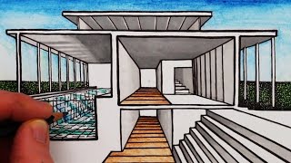How to Draw a House in 1-Point Perspective: Sectional Perspective