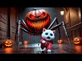 Kittens fight Pumpkin Ghost😻🎃 on Halloween Night👻 #cat #ai #catlover #catvideos #cutecat #aicat