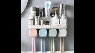 منظم حمام وحامل فرش أسنان ومعجون BATHROOM ORGANIZER Toothbrush Holde \u0026 Toothpaste Squeezer Dispenser